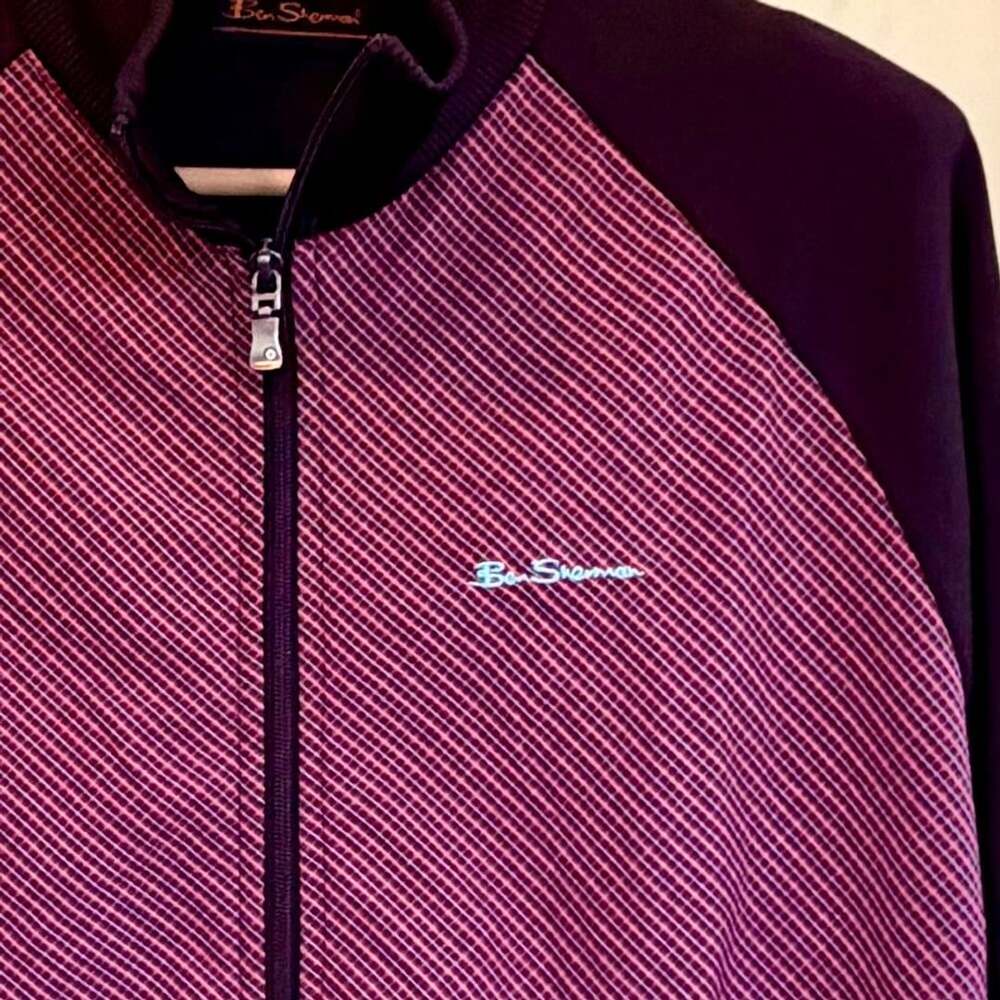 Ben Sherman Track Jacket Full-Zip Pink & Brown Striped Athletic Top Large